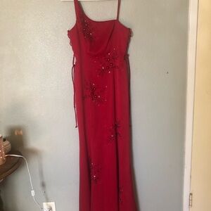 Masquerade Red One-Shoulder Beaded Evening Gown